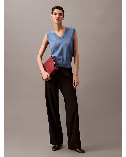 Calvin Klein Blue Soft Crepe Pleated Trouser