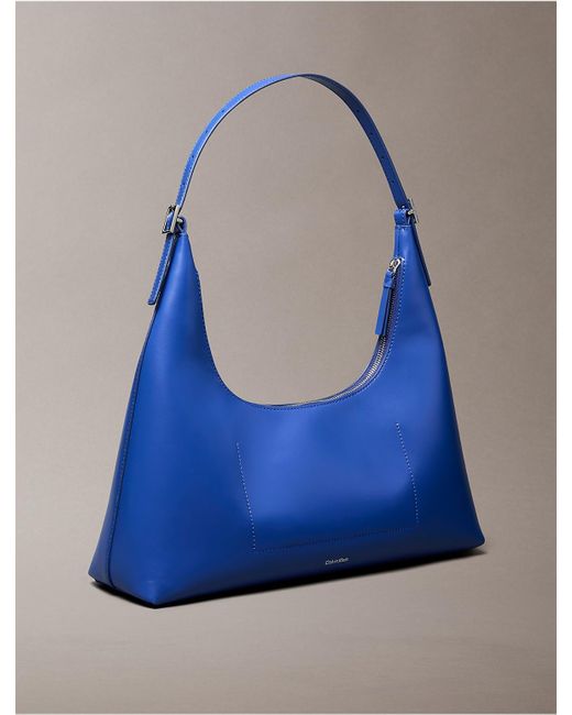 Calvin Klein Blue Monogram Logo Emblem Leather Shoulder Bag