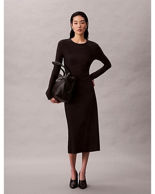 Calvin Klein Crêpe Jersey Midi-Jurk Met Uitsnijding in het Black