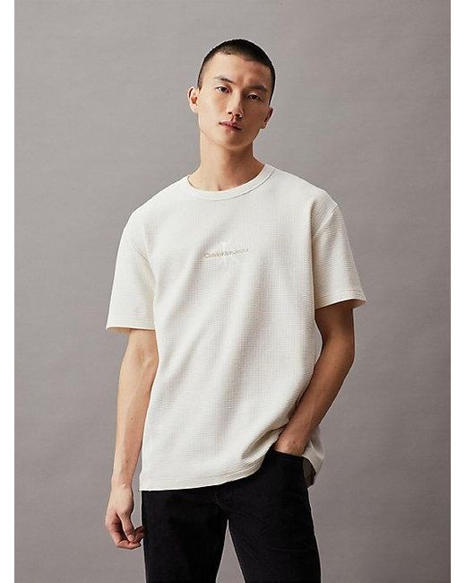 Calvin Klein Relaxed Wafel-t-shirt Met Monogram in het Gray voor heren