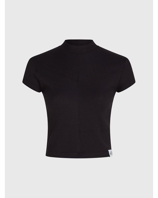 Calvin Klein Black Slim Ribbed Short Sleeve Top