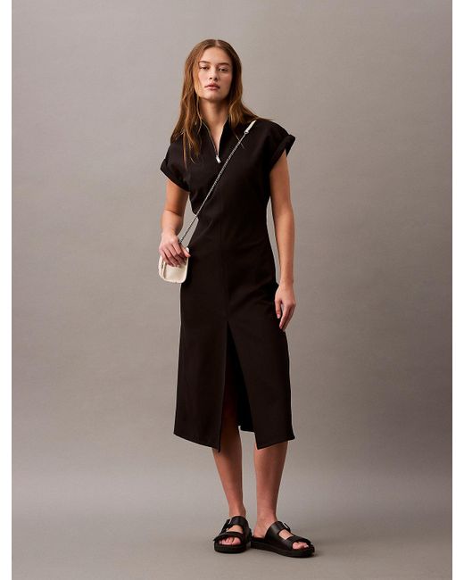 Calvin Klein Brown Tech Stretch Zip Neck Dress