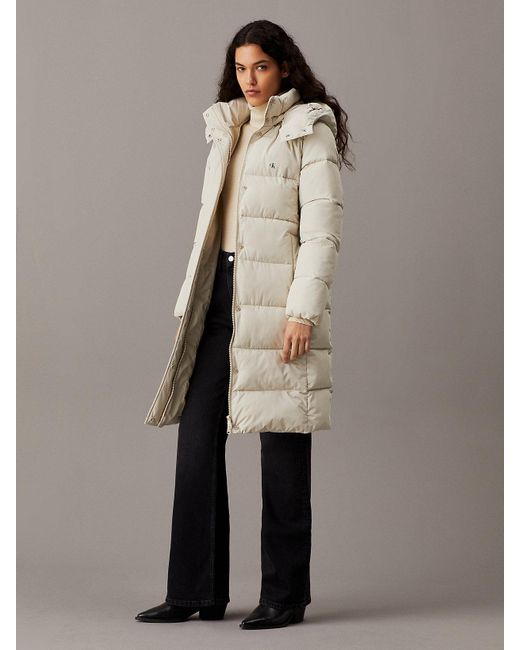 Calvin Klein Natural Long Hooded Puffer Coat