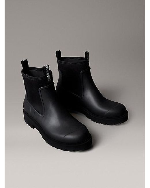 Calvin Klein Black Jeans Heeled Lug Sole Chelsea Rain Boots for men