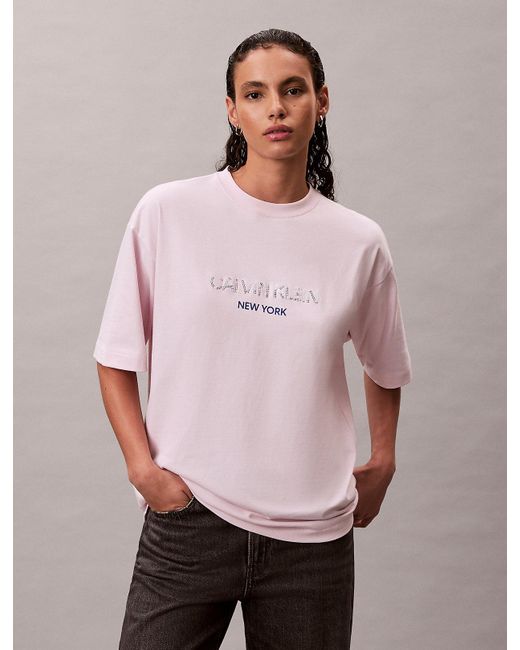 Calvin Klein Pink Relaxed Sequin Logo T-Shirt