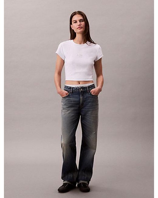 Calvin Klein White Jeans Slim Ribbed Cotton Logo T-Shirt