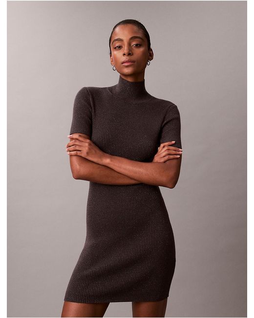 ribbed merino wool blend dress Ribbed Merino Wool Blend Dress in CHOCOLATE - Sale