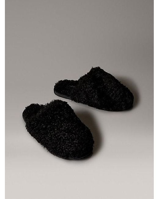 Calvin Klein Black Jeans Faux Shearling Sherpa Slippers
