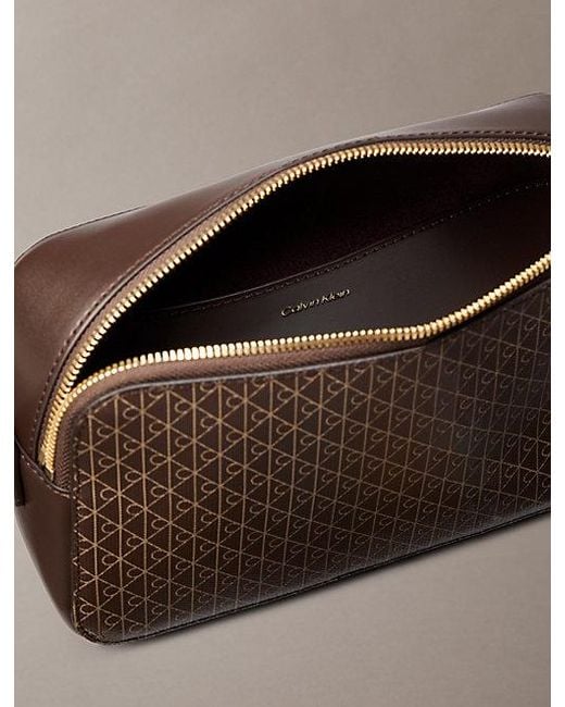 Calvin Klein Brown Allover Emblem Logo Camera Bag