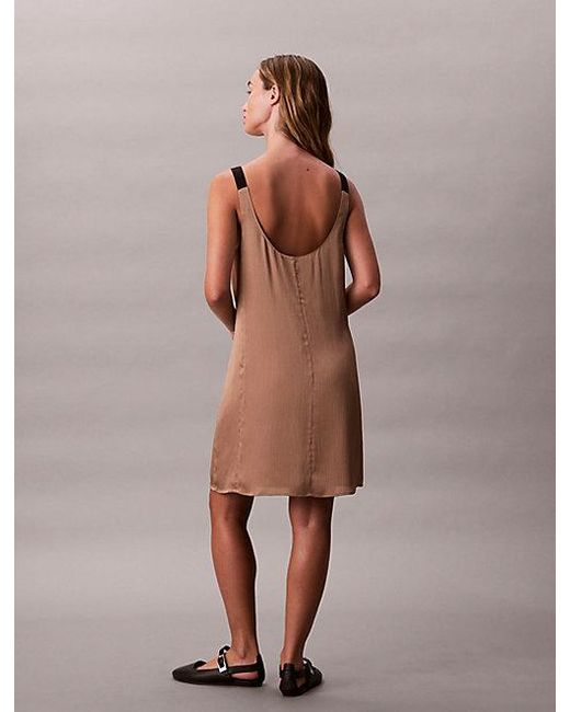 Calvin Klein Brown Jeans Crinkle Satin V Neck Slip Dress