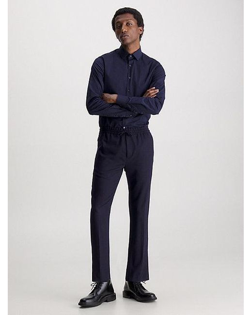 Calvin Klein Net Slim Poplin Overhemd in het Blue voor heren