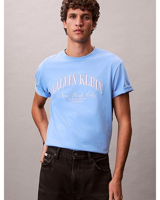 Calvin Klein Blue Jeans Embroidered Nyc Logo T-Shirt for men