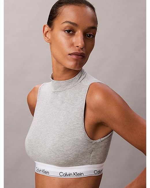 Calvin Klein Gray Lightly Lined Mockneck Bralette Icon Cotton Modal