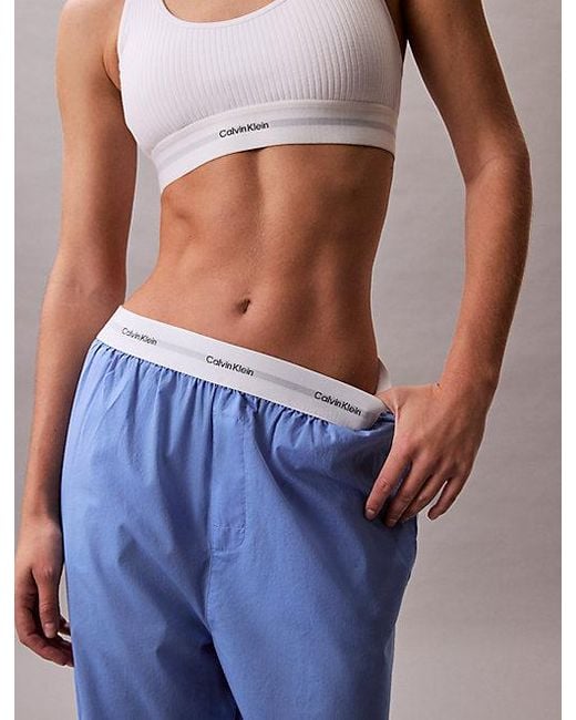 Calvin Klein Blue Logo-Pyjama-Hose Aus Baumwoll-Popeline