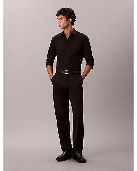 Calvin Klein Nauwsluitend Button-Down Overhemd Van Stretchkatoen in het Black voor heren