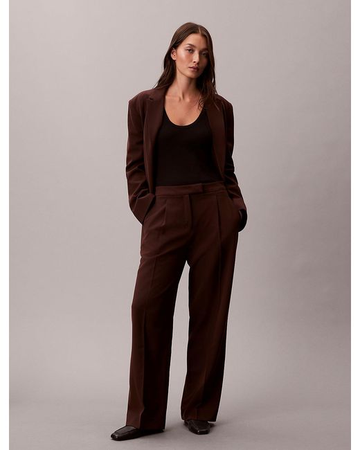 Calvin Klein Brown Soft Crepe Pleated Trousers
