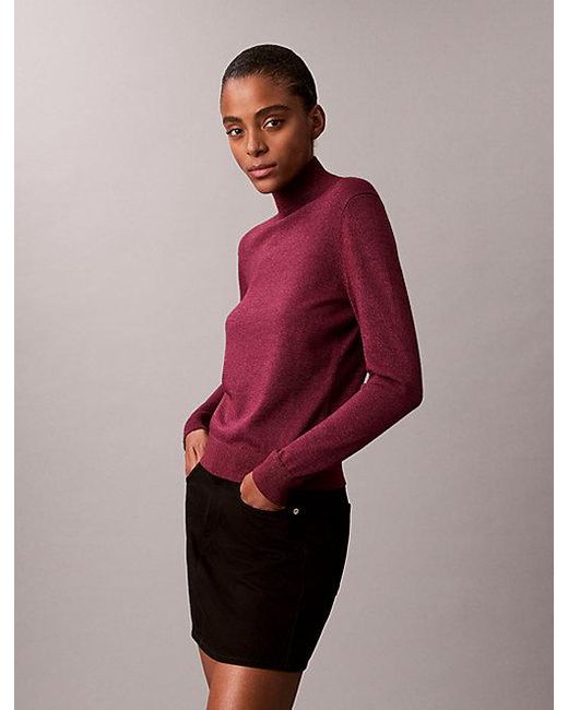 Calvin Klein Purple Merino Wool Blend Lurex Turtleneck Jumper