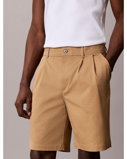 Calvin Klein White Cotton Twill Chino Shorts for men