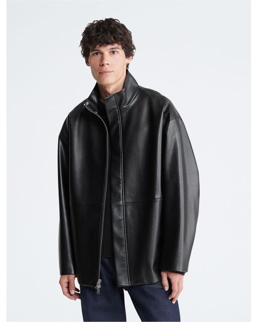Calvin Klein Black Cocoon Faux Leather Coat for men