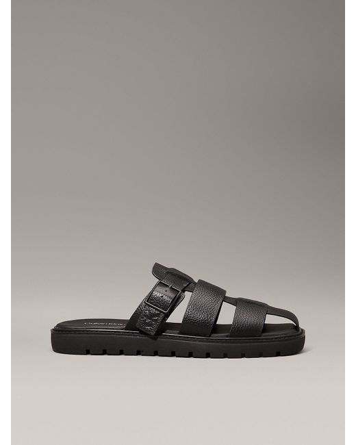 Calvin Klein Gray Leather Fisherman Sandals for men