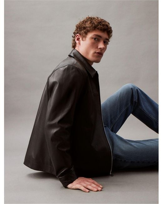Calvin Klein Gray Full-zip Leather Jacket for men