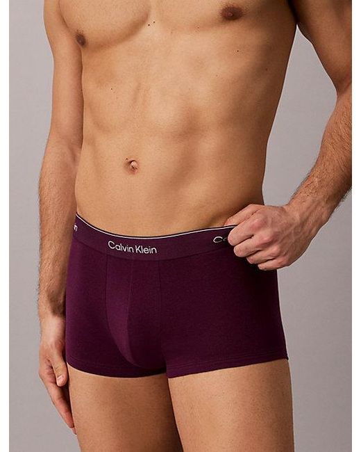 Calvin Klein Purple 3 Pack Low Rise Trunks Icon Cotton Stretch for men