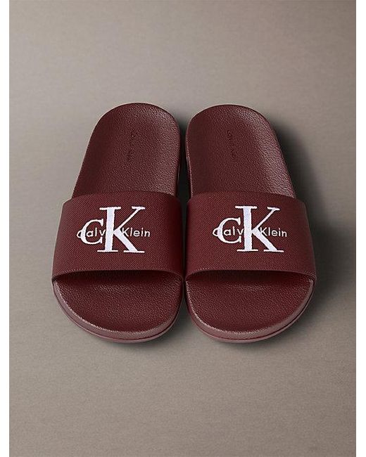 Calvin Klein Brown Canvas Contoured Logo Sliders for men