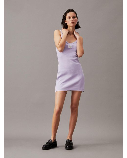 Calvin Klein Purple Ribbed Cotton Tank Dress