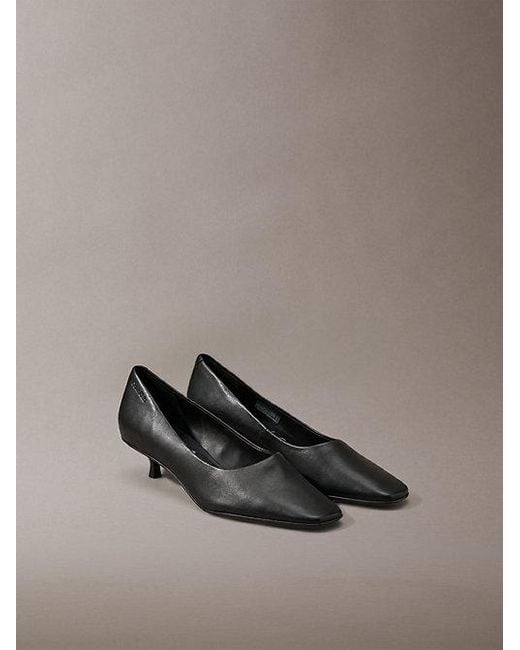 Calvin Klein Gray Leather Kitten Heel Pumps