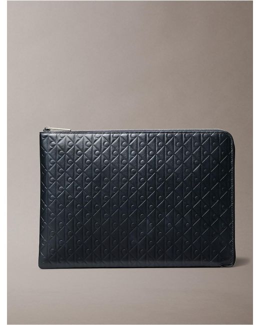 Calvin Klein Blue Embossed Monogram Logo Zip Pouch for men