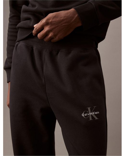 Calvin Klein Brown Monogram Logo Fleece Joggers for men