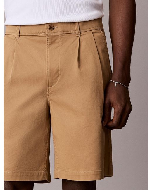 Calvin Klein White Cotton Twill Chino Shorts for men