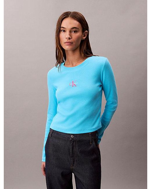 Calvin Klein Blue Jeans Monologo Long Sleeve Rib Baby Tee