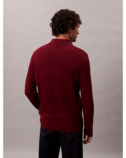 Calvin Klein Red Supima Cotton Long Sleeve Polo Shirt for men