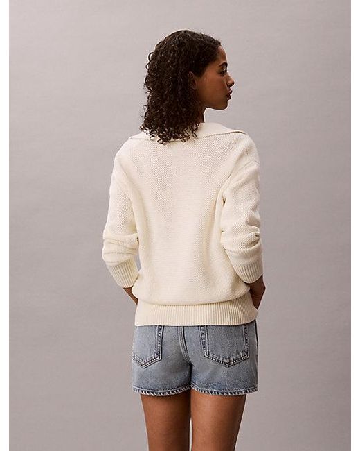 Calvin Klein Gray Jeans Textured Relaxed Polo Jumper