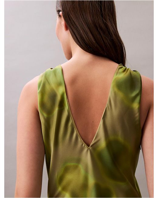 calvin klein green and gold dress Calvin Klein 14 Chiffon Green Floral Shiny Gold Metallic Party Dress Vneck $169