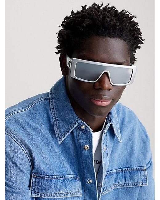 Calvin Klein Gray Jeans Shield Sunglasses Ckj23655S