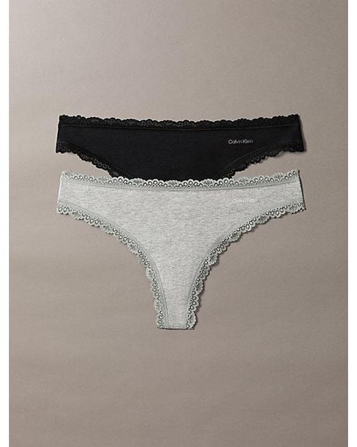 Calvin Klein Gray 2 Pack Thongs Cotton Stretch Lace Trim