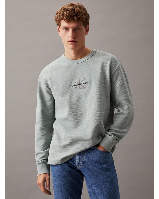 T-shirt relaxed à manches longues en maille gaufrée Calvin Klein pour homme en coloris Gray