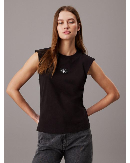 T-shirt relaxed sans manches Calvin Klein pour homme en coloris Black