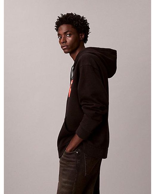 Calvin Klein Black Kate Moss Fleece Graphic Relaxed Hoodie for men