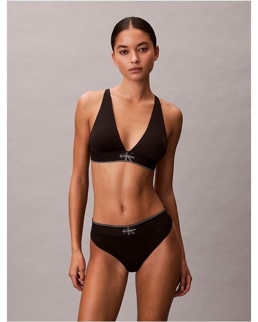 Calvin Klein Black Graphic Monogram Microfiber Stretch Lightly Lined Triangle Bralette