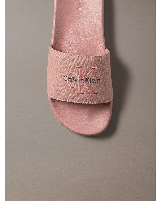 Calvin Klein Gray Canvas Contoured Logo Sliders
