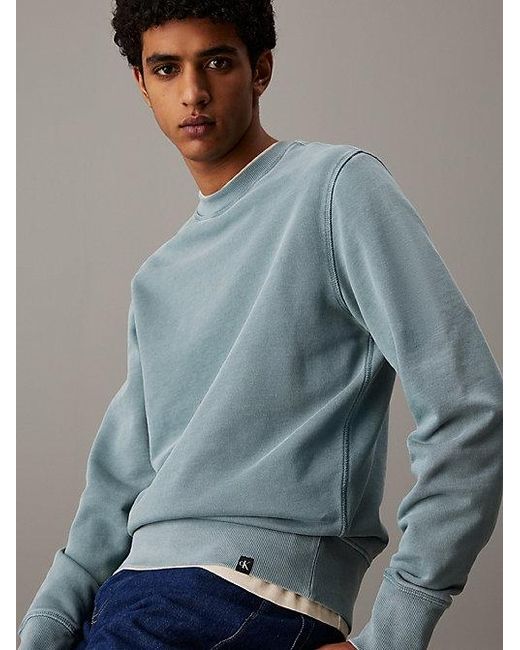 Calvin Klein Blue Jeans Washed Cotton Terry Sweatshirt for men