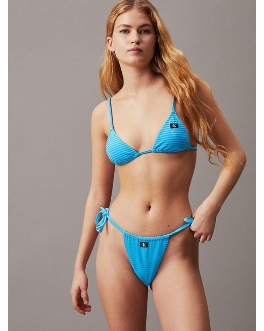 Calvin Klein Blue Tie Side Bikini Bottoms - Ck Monogram Rib