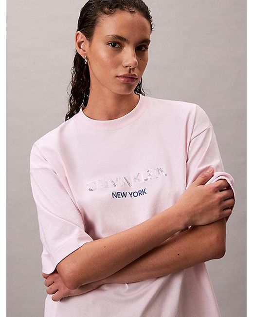 Calvin Klein Pink Jeans Relaxed Sequin Logo T-Shirt