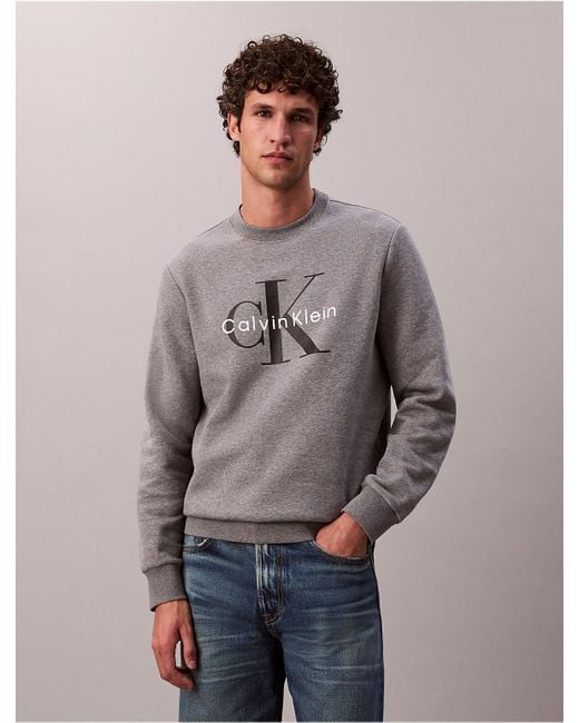 Calvin Klein Gray Calvin Klein Monologo Fleece Crewneck Sweatshirt for men