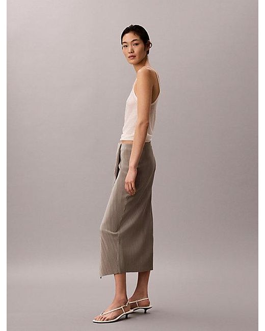 Calvin Klein Brown Draped Plissé Midi Skirt