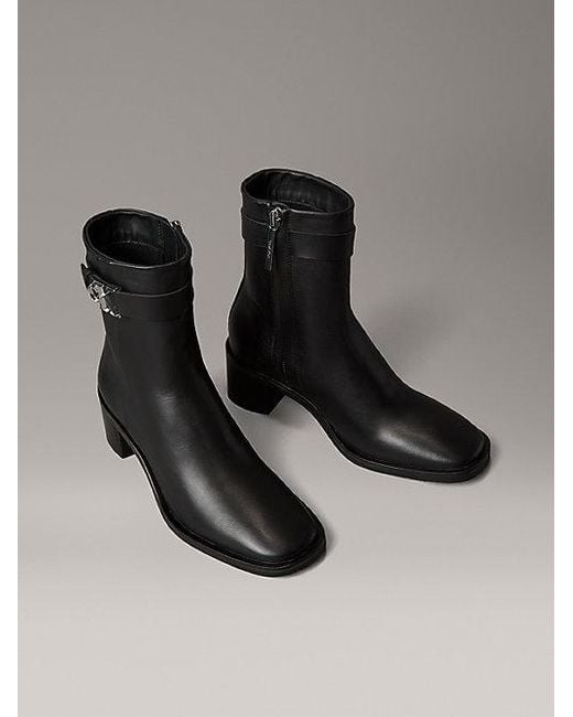 Calvin Klein Black Leather Square Toe Zip Ankle Boots
