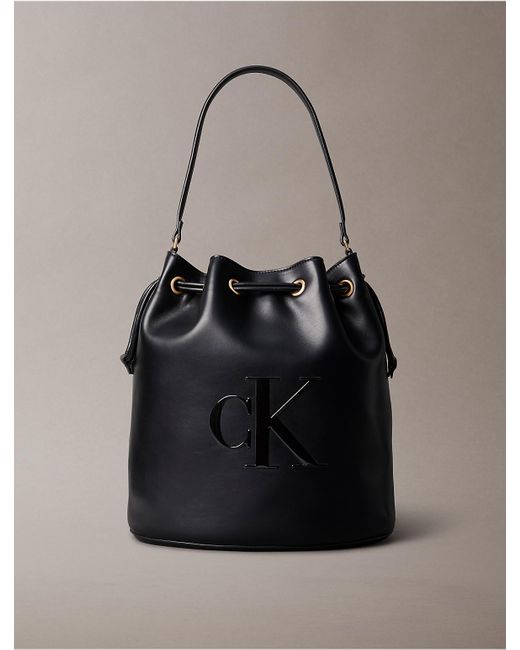 Calvin Klein Black Embossed Monogram Logo Bucket Bag